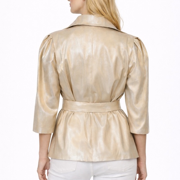 Green Metallic Sheen Belted Jacket - Picture 5 of 15